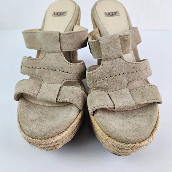 UGG Tawnie Beige/Cream Suede Espadrille Wedge Sandal 6 1000404 - Picture 5 of 13